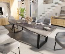 Esstisch Edge 260x100 XL Akazie Platin Metall Schmal schwarz Live-Edge