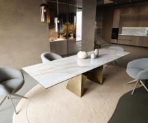 Esstisch Edge 300x100 cm Keramik Onyx Pearl Origami Metallic Gold