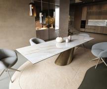 Esstisch Edge 300x100 cm Keramik Onyx Pearl Cono Metallic Gold