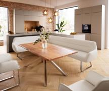 Esszimmerbank Taya-Flex 285x190 cm Bouclé Creme-Weiß Kufengestell flac...