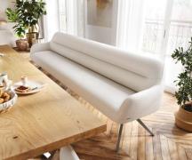 Esszimmerbank Taya-Flex 300 cm Bouclé Creme-Weiß Kreuzgestell kantig G...