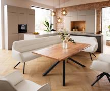 Esszimmerbank Taya-Flex 285x190 cm Bouclé Creme-Weiß Kreuzgestell kant...