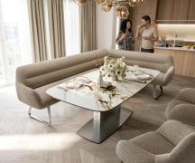 Esszimmerbank Taya-Flex 285x190 cm Bouclé Schlamm Kufengestell flach E...