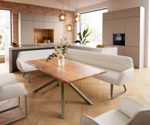 Esszimmerbank Taya-Flex 285x190 cm Bouclé Creme-Weiß Kufengestell flac...