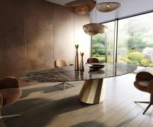 Esstisch Edge Oval 315x150 cm Keramik Emperador Extra Lucidato Dunkelb...