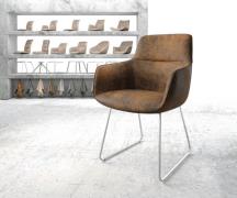 Armlehnstuhl Pejo-Flex Braun Antik Kufengestell Edelstahl