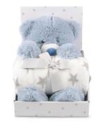 CarloBaby Fleecedecke und Kuscheltier Teddy, Blau