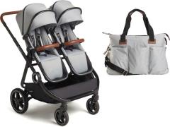 Beemoo Pro Twin Geschwisterwagen inkl. Wickeltasche, Cloud Grey/Black,...