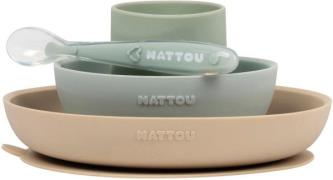 Nattou Soft Silicone Geschirr-Set 4 Teile, Grün/Beige