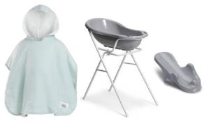 Beemoo CARE Badewanne mit Stativ inkl. Badestütze &  Badecape, Grey/Bl...