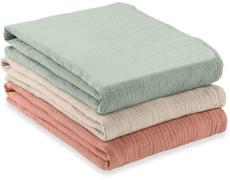 Hauck Cuddle N Clean Musselintuch 3er-Pack, Sage/Beige/Cork